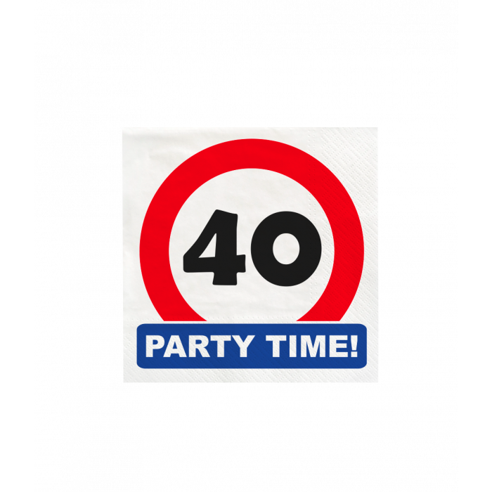 Verkeersbord 40 jaar Party Time Servetten 16st