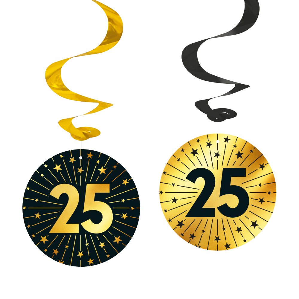 25 Jaar Zwart Goud Swirls 4st