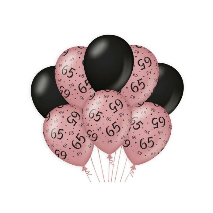 Ballonnen 65 jaar Rose/Zwart 30cm 8st