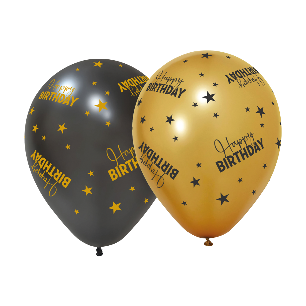 Happy Birthday Zwart Goud Ballonnen 6st
