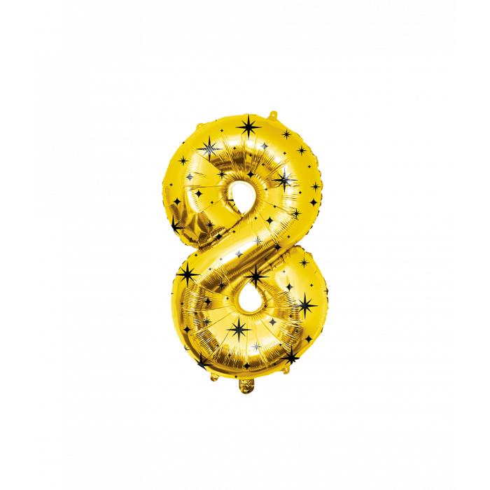 8 Jaar Cijfer Ballon Zwart Goud Sterren 86cm