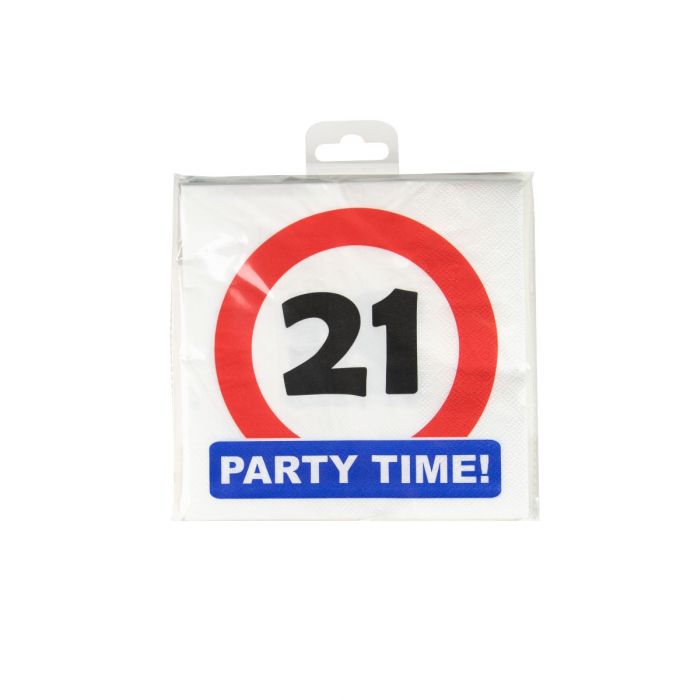 Verkeersbord 21 jaar Party Time Servetten 16st