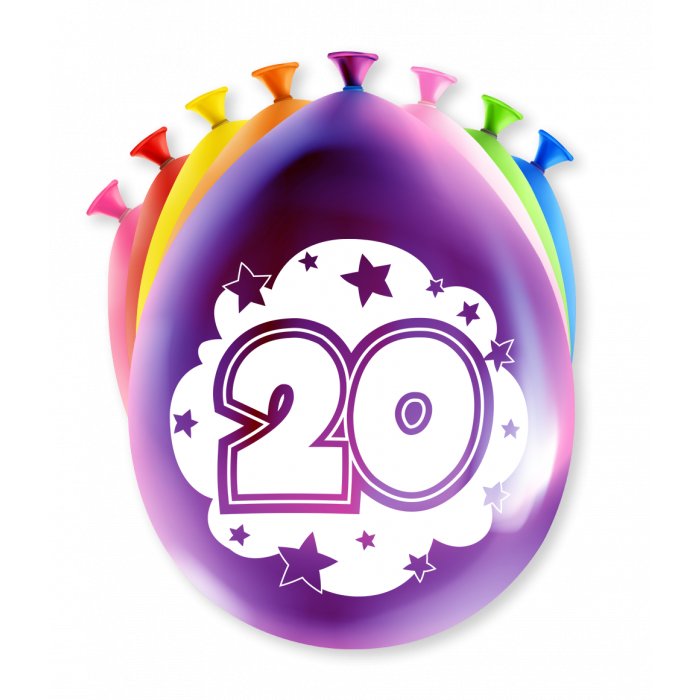 Ballonnen 20 Jaar Gekleurd 8st