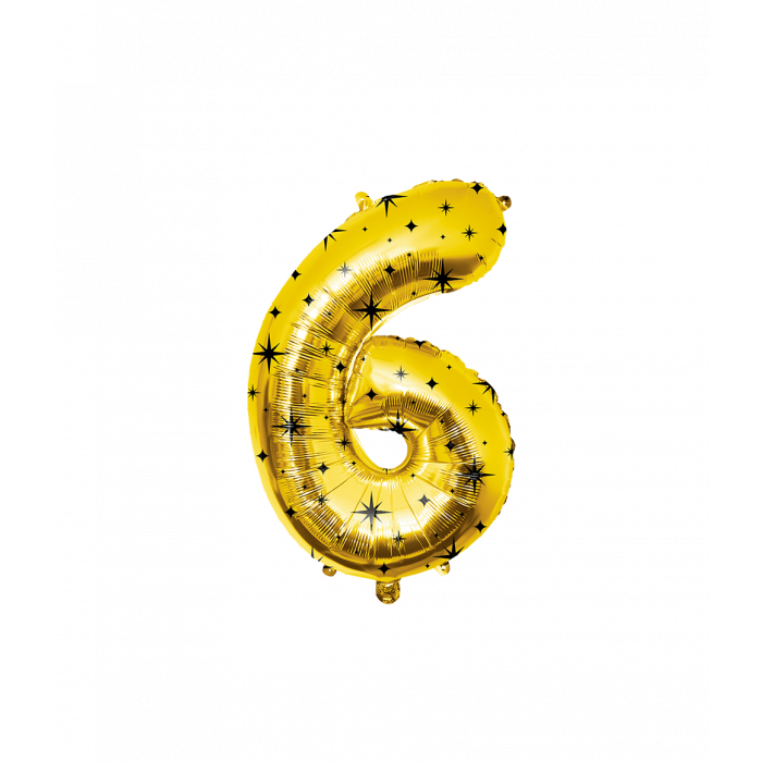 6 Jaar Cijfer Ballon Zwart Goud Sterren 86cm