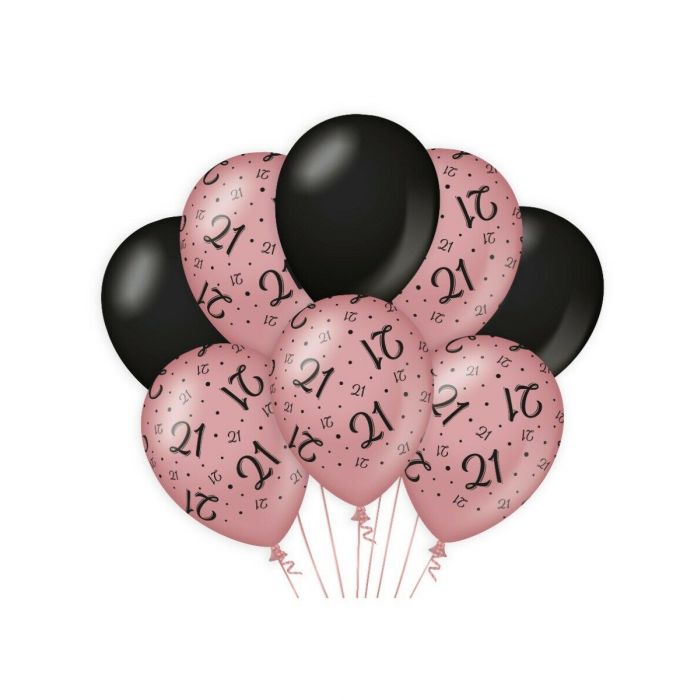 Ballonnen 21 jaar Rose/Zwart 30cm 8st