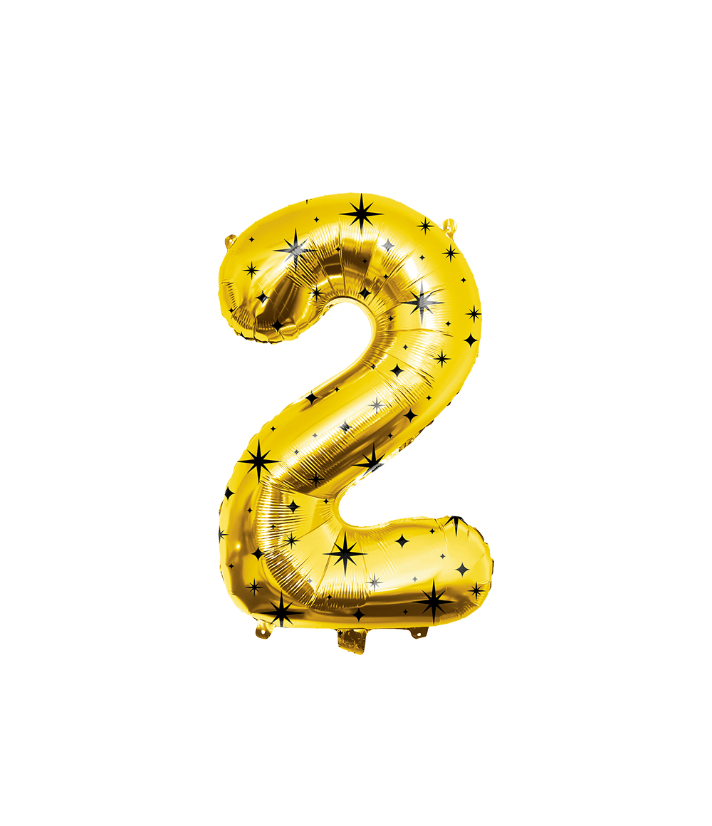 2 Jaar Cijfer Ballon Zwart Goud Sterren 86cm
