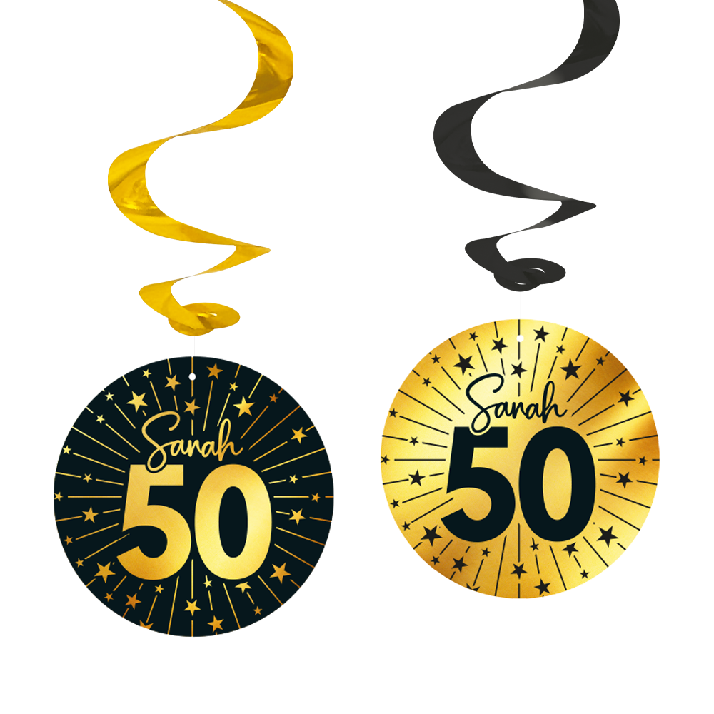 50 Jaar Sarah Zwart Goud Swirls 4st