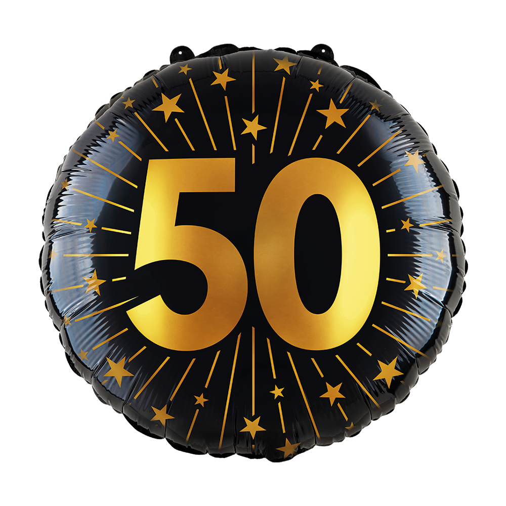 50 Jaar Helium Ballon Zwart Goud Folie Leeg 45cm