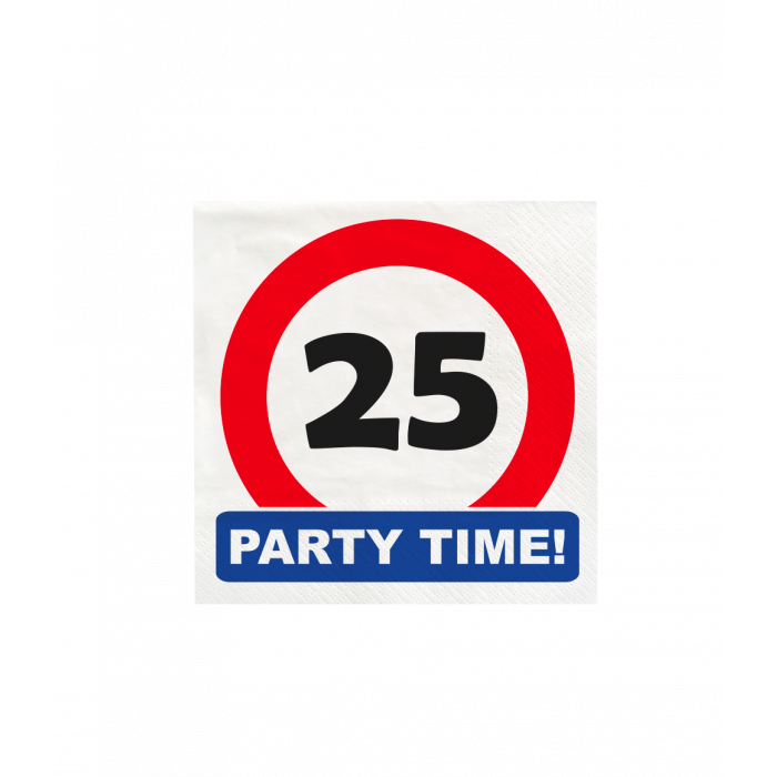 Verkeersbord 25 jaar Party Time Servetten 16st