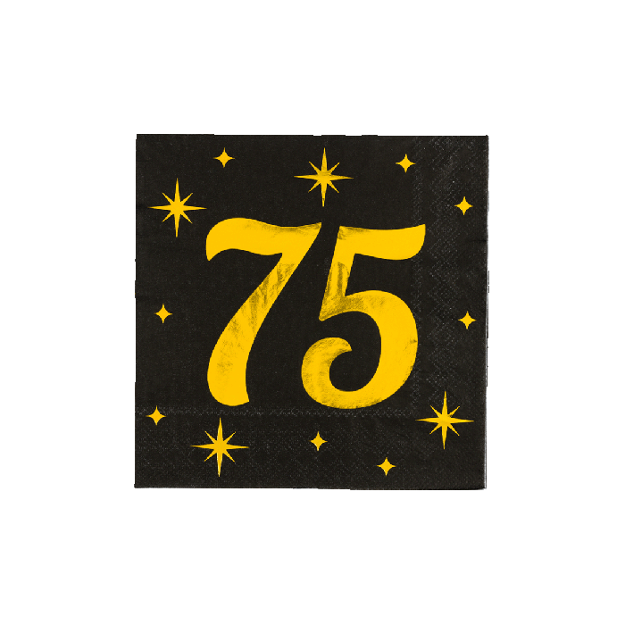 75 Jaar Servetten Zwart Goud 19cm 16st
