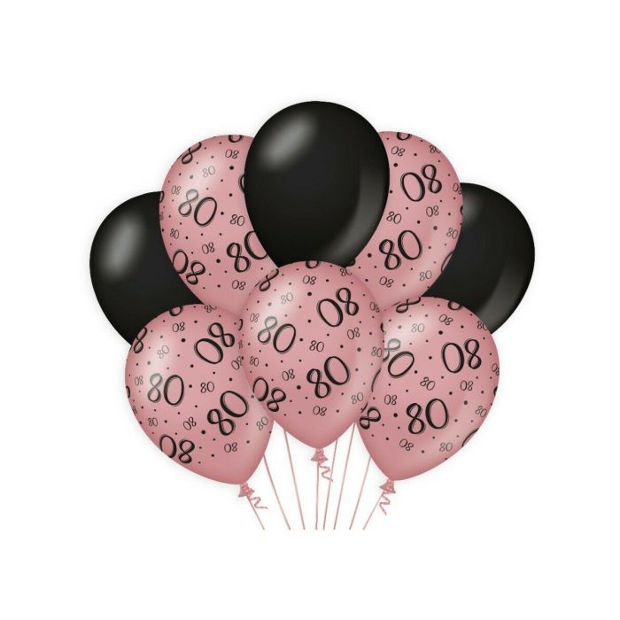 Ballonnen 80 jaar Rose/Zwart 30cm 8st