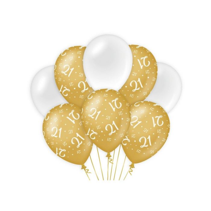 Ballonnen 21 jaar Goud/Wit 30cm 8st
