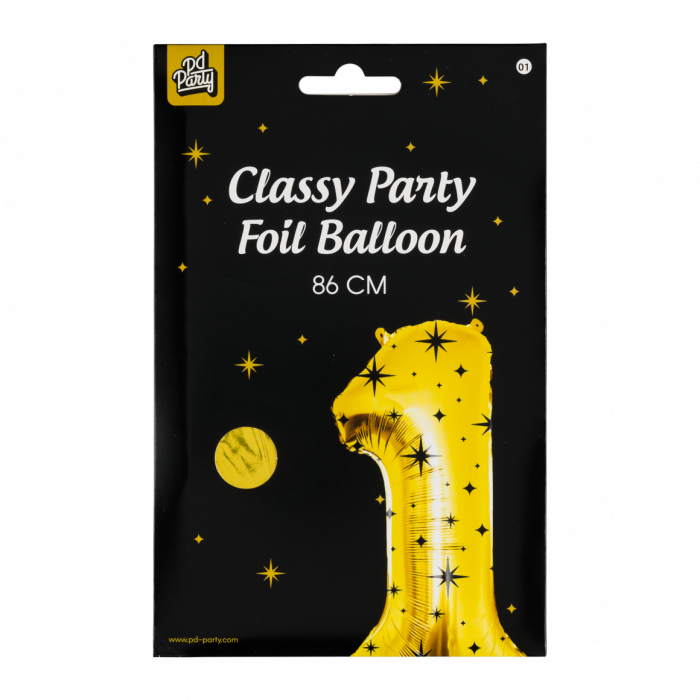 1 Jaar Cijfer Ballon Zwart Goud Sterren 86cm