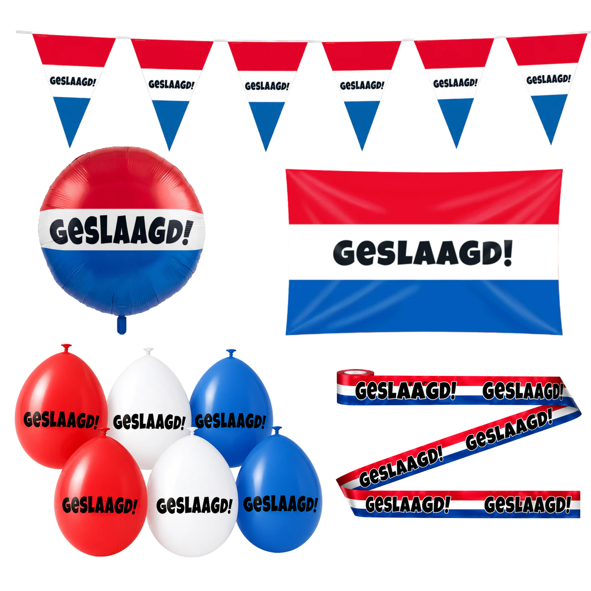 Geslaagd Versieringspakket Rood Wit Blauw 10-Delig