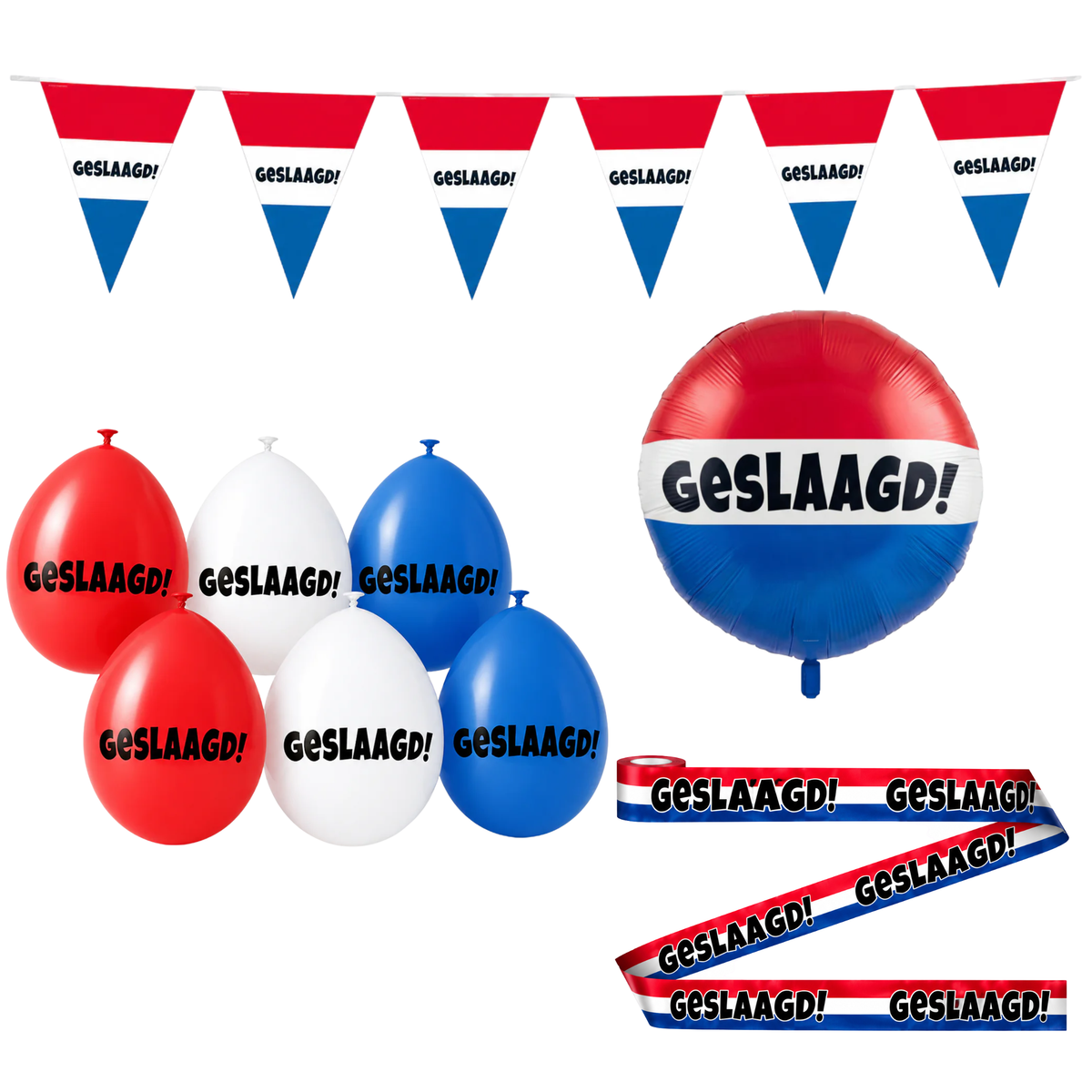 Geslaagd Versieringspakket Rood Wit Blauw 9-Delig