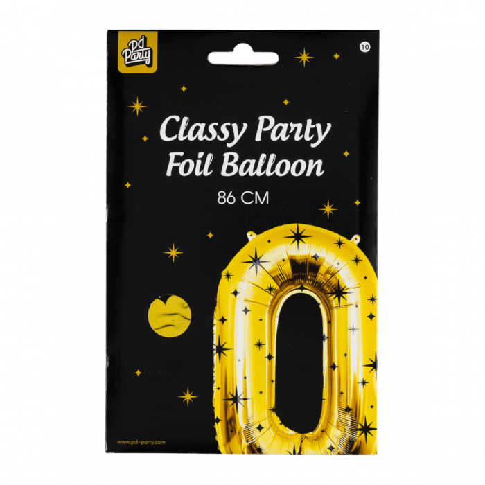 0 jaar cijfer ballon zwart goud sterren 86 cm