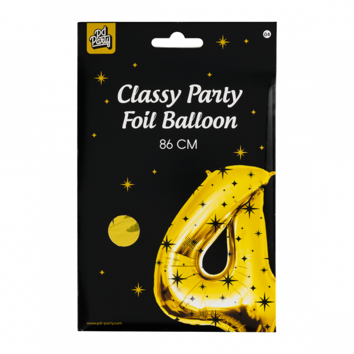 4 Jaar Cijfer Ballon Zwart Goud Sterren 86cm