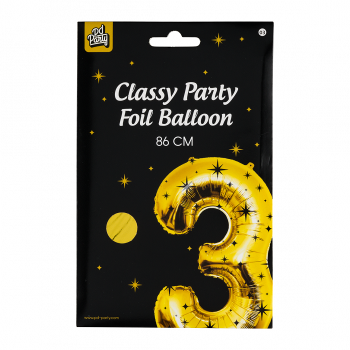 3 Jaar Cijfer Ballon Zwart Goud Sterren 86cm
