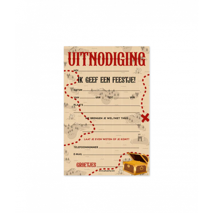 Uitnodigingskaarten Piraat 6st