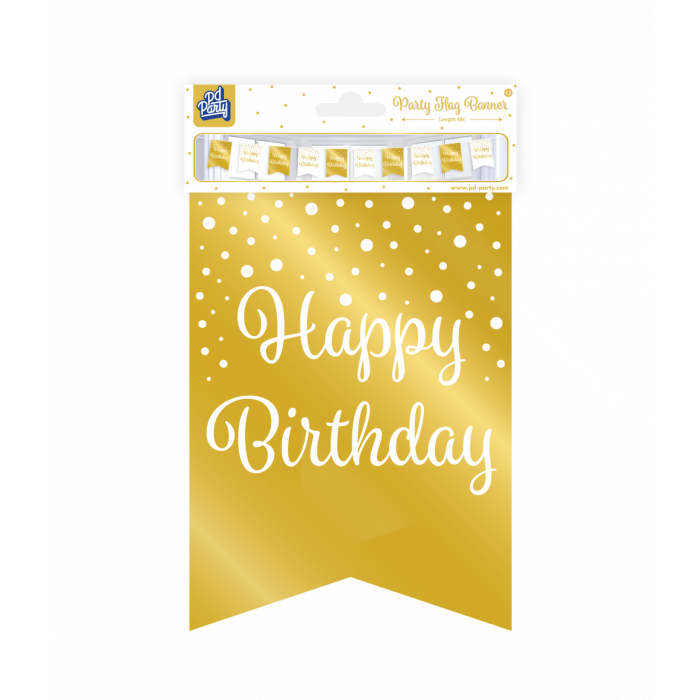 Slinger Happy Birthday Goud/Wit 6m