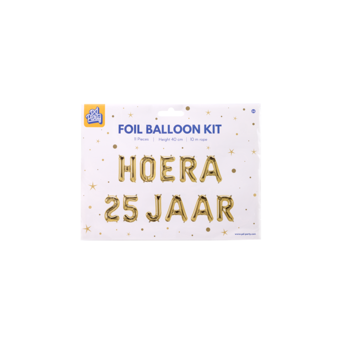 Hoera 25 jaar folieballonnen set goud 41cm