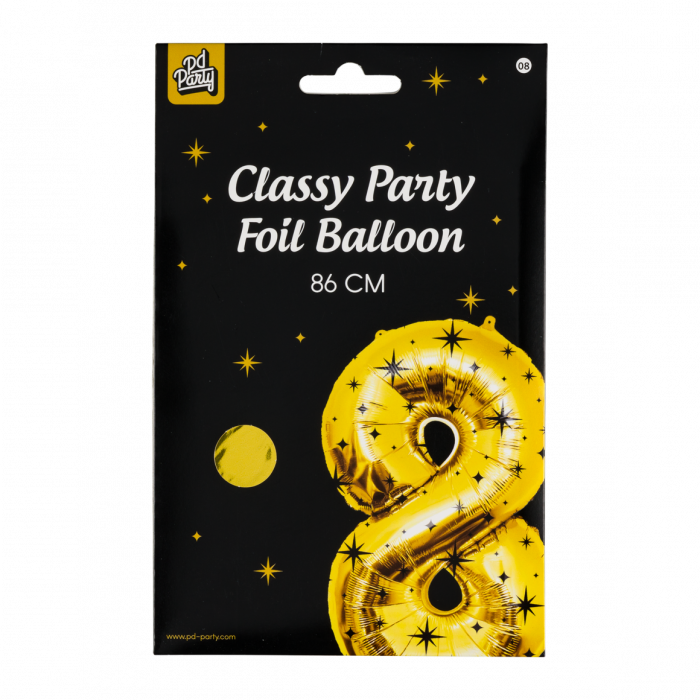 8 Jaar Cijfer Ballon Zwart Goud Sterren 86cm