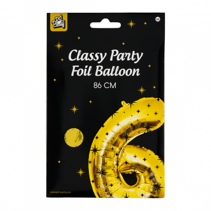 6 Jaar Cijfer Ballon Zwart Goud Sterren 86cm