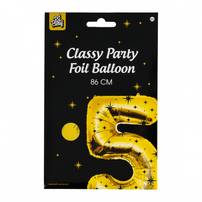 5 Jaar Cijfer Ballon Zwart Goud Sterren 86cm