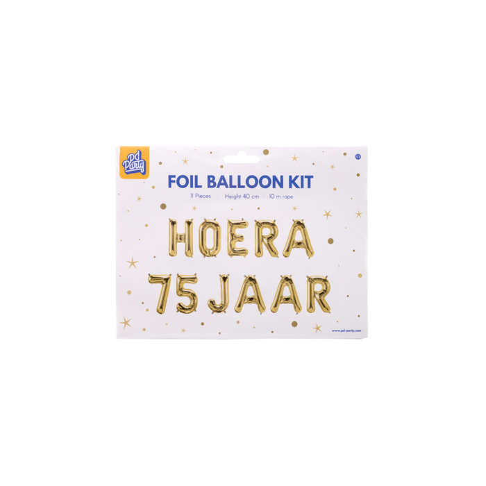Hoera 75 jaar folieballonnen set goud 41cm