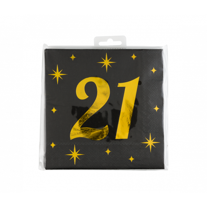 21 Jaar Servetten Zwart Goud 19cm 16st