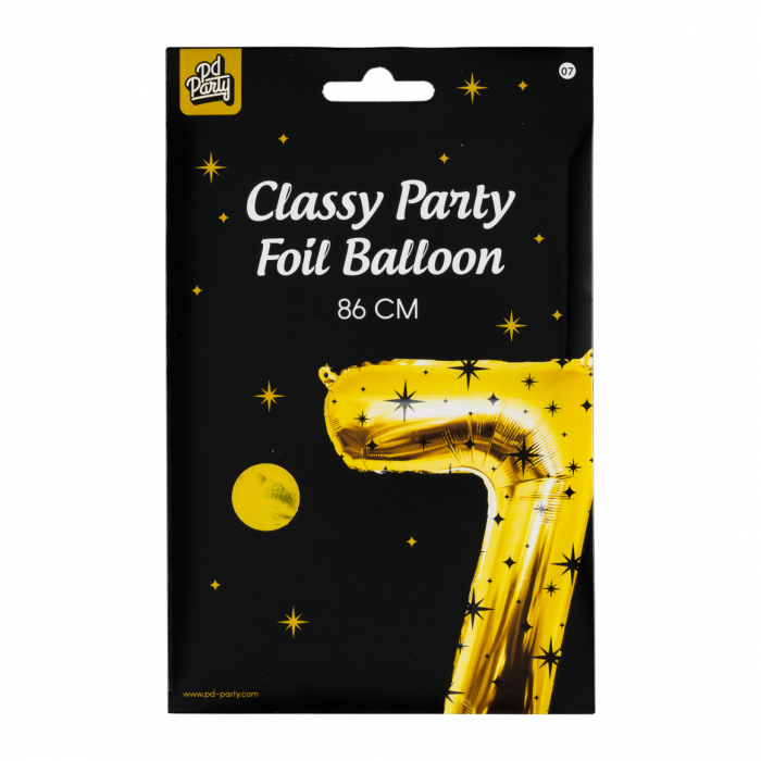 7 Jaar Cijfer Ballon Zwart Goud Sterren 86cm