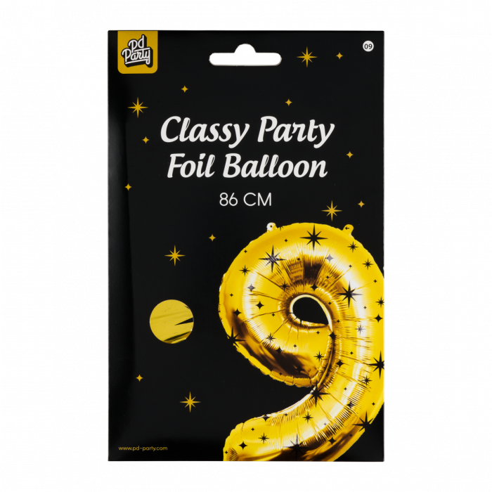 9 jaar cijfer ballon zwart goud sterren 86 cm