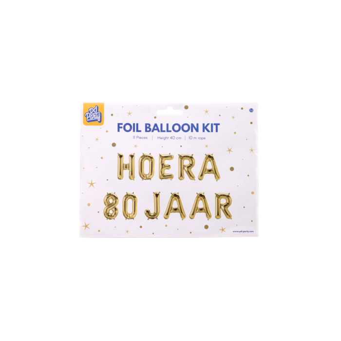 Hoera 80 jaar folieballonnen set goud 41cm