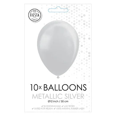 Ballonnen Metallic Zilver 30cm 10st