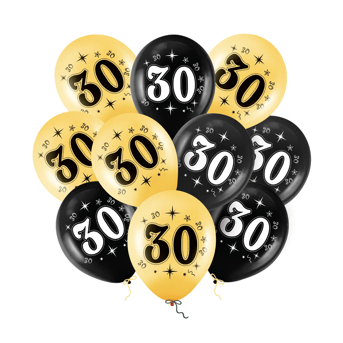 Ballonnen 30 Jaar Zwart Goud 30cm 10 Stuks