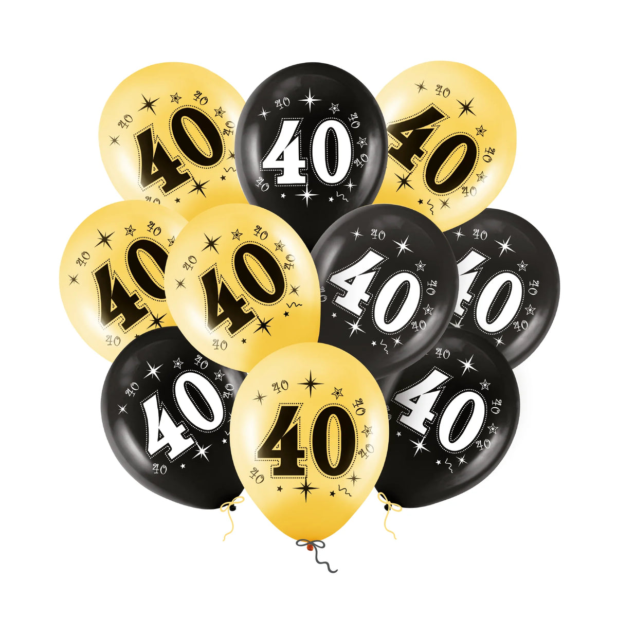 Ballonnen 40 Jaar Zwart Goud 30cm 10 Stuks