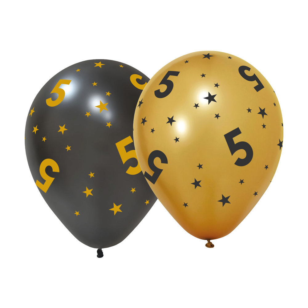 5 Jaar Zwart Goud Ballonnen 6st