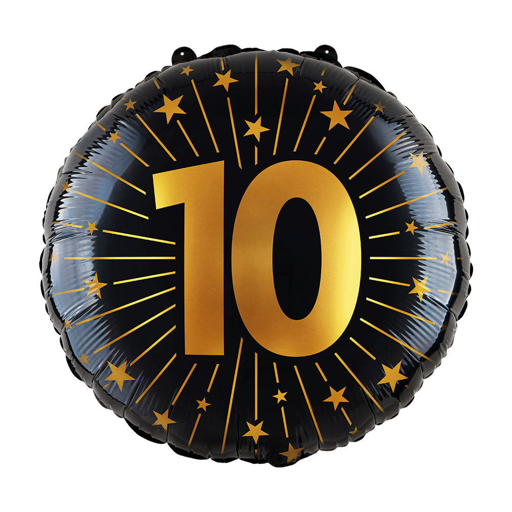 Folieballon Zwart Goud 10 Jaar 45cm