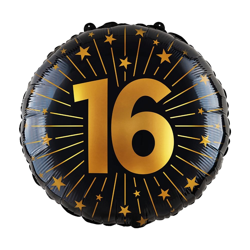 16 Jaar Helium Ballon Zwart Goud Folie Leeg 45cm