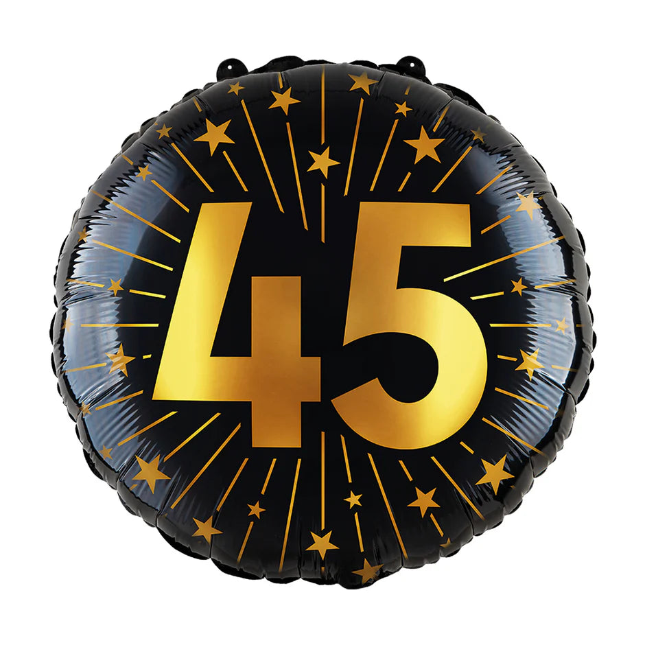 45 Jaar Helium Ballon Zwart Goud 45cm
