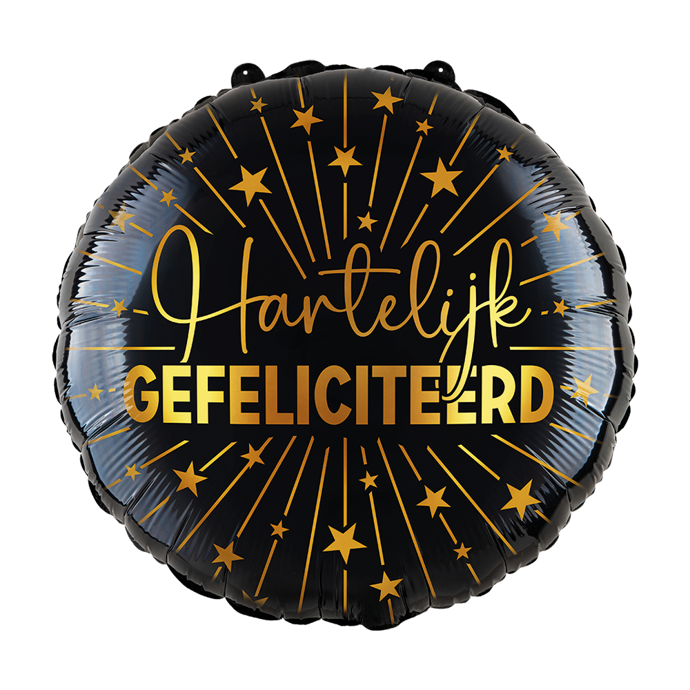 Folieballon Hartelijk Gefeliciteerd Zwart Goud 46cm