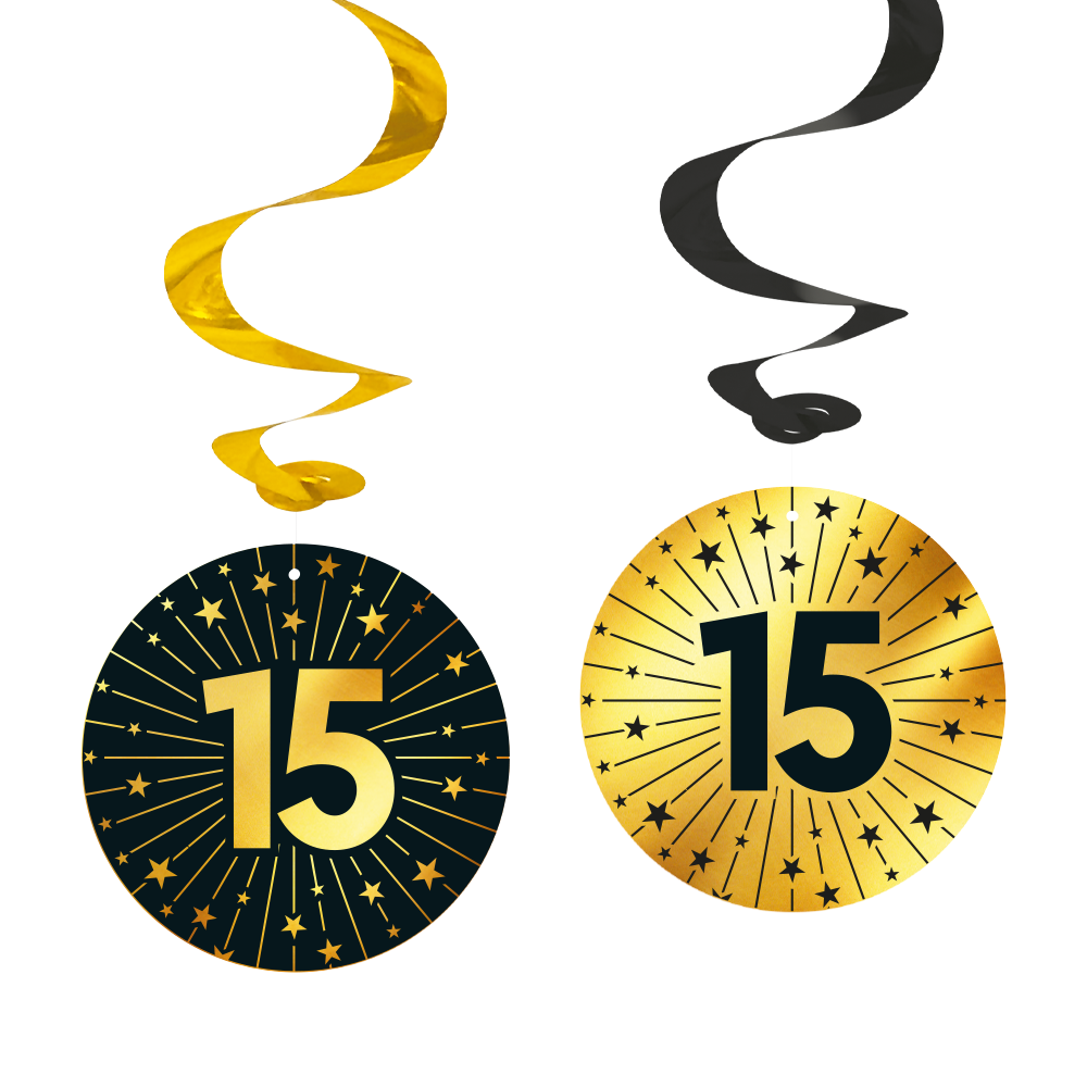 15 Jaar Zwart Goud Swirls 4st