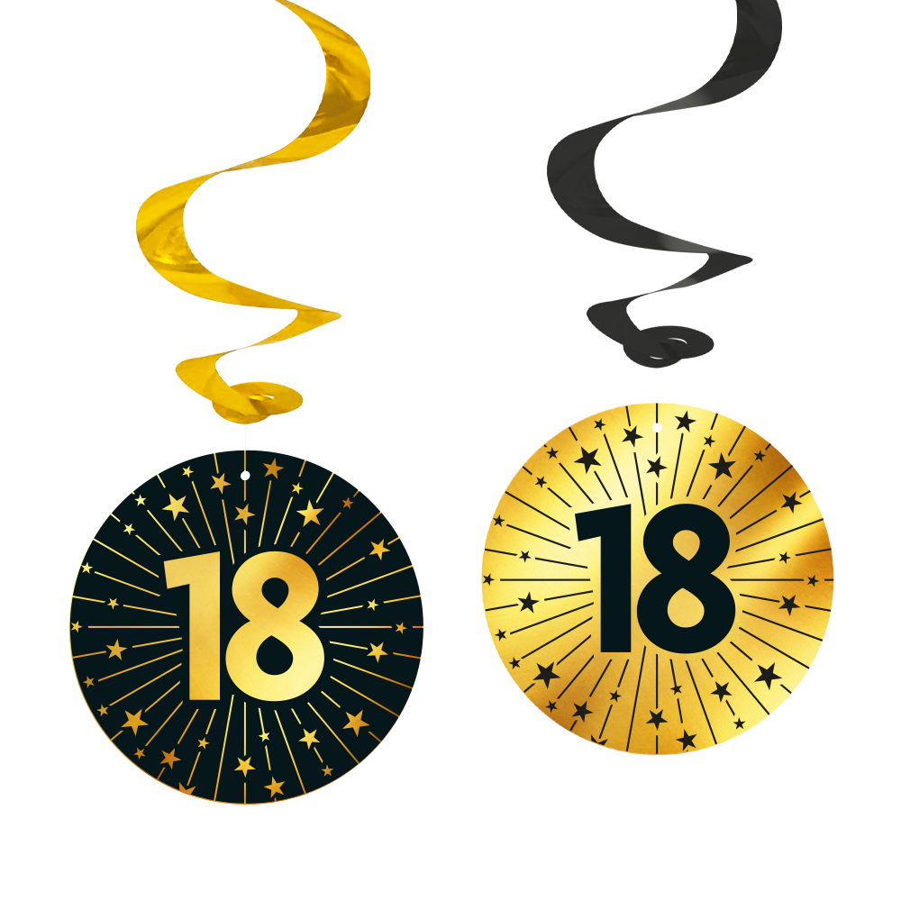 18 Jaar Zwart Goud Swirls 4st