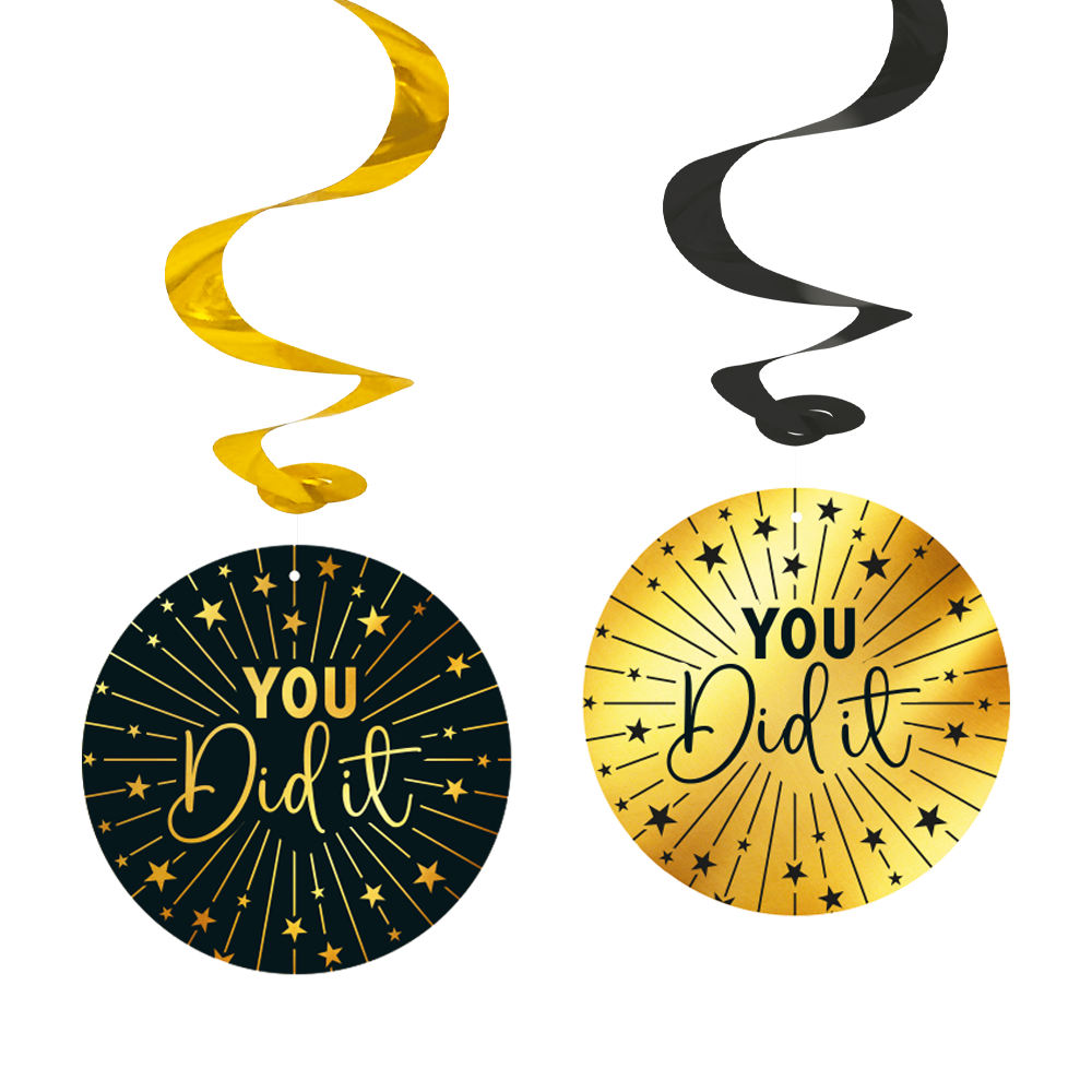 You Did It Hangdecoratie Zwart Goud 4st