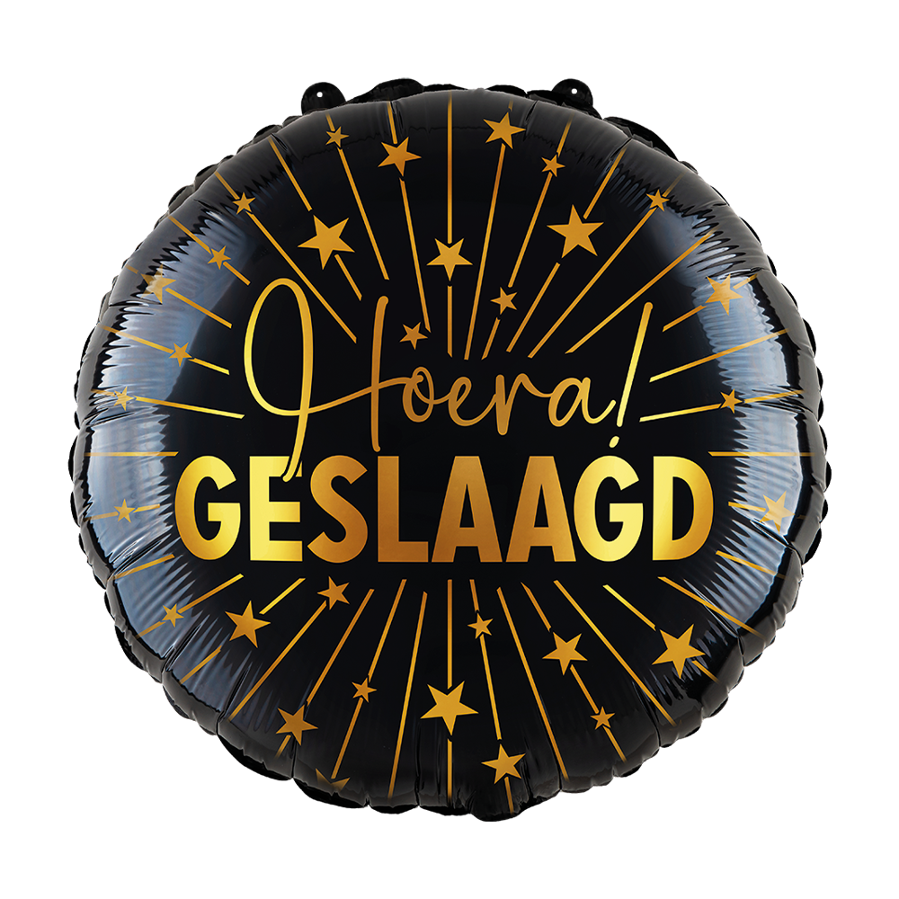 Folieballon Hoera Geslaagd Zwart Goud 46cm