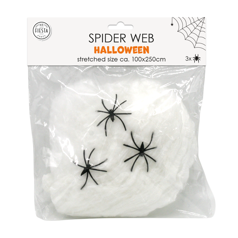 Halloween Spinnenweb Wit 20 g met 3 Spinnen – Halloween Decoratie