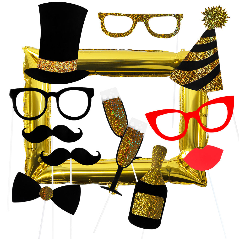 Photobooth Lijst met Props 13-delig – Foto Props – Meerkleurig – Feest & Bruiloft
