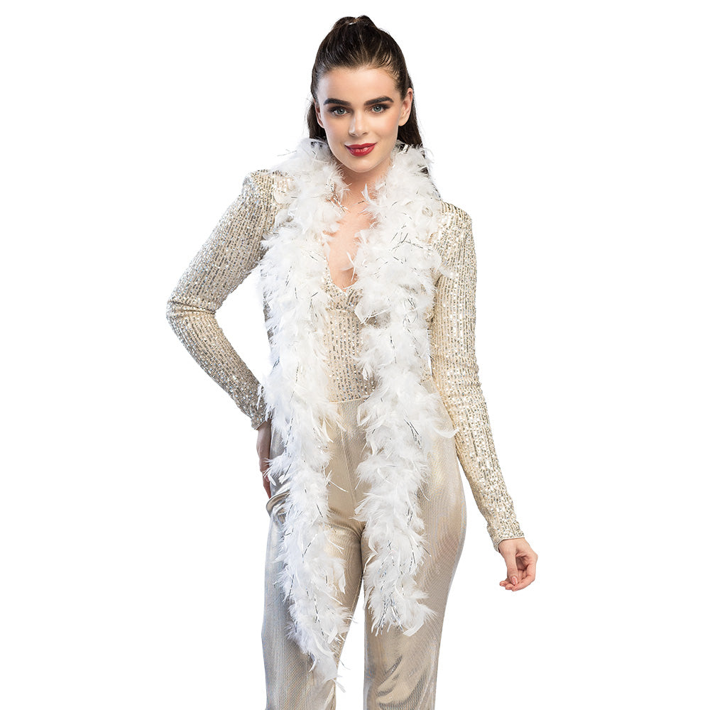 witte boa met zilveren tinsel 1,80m