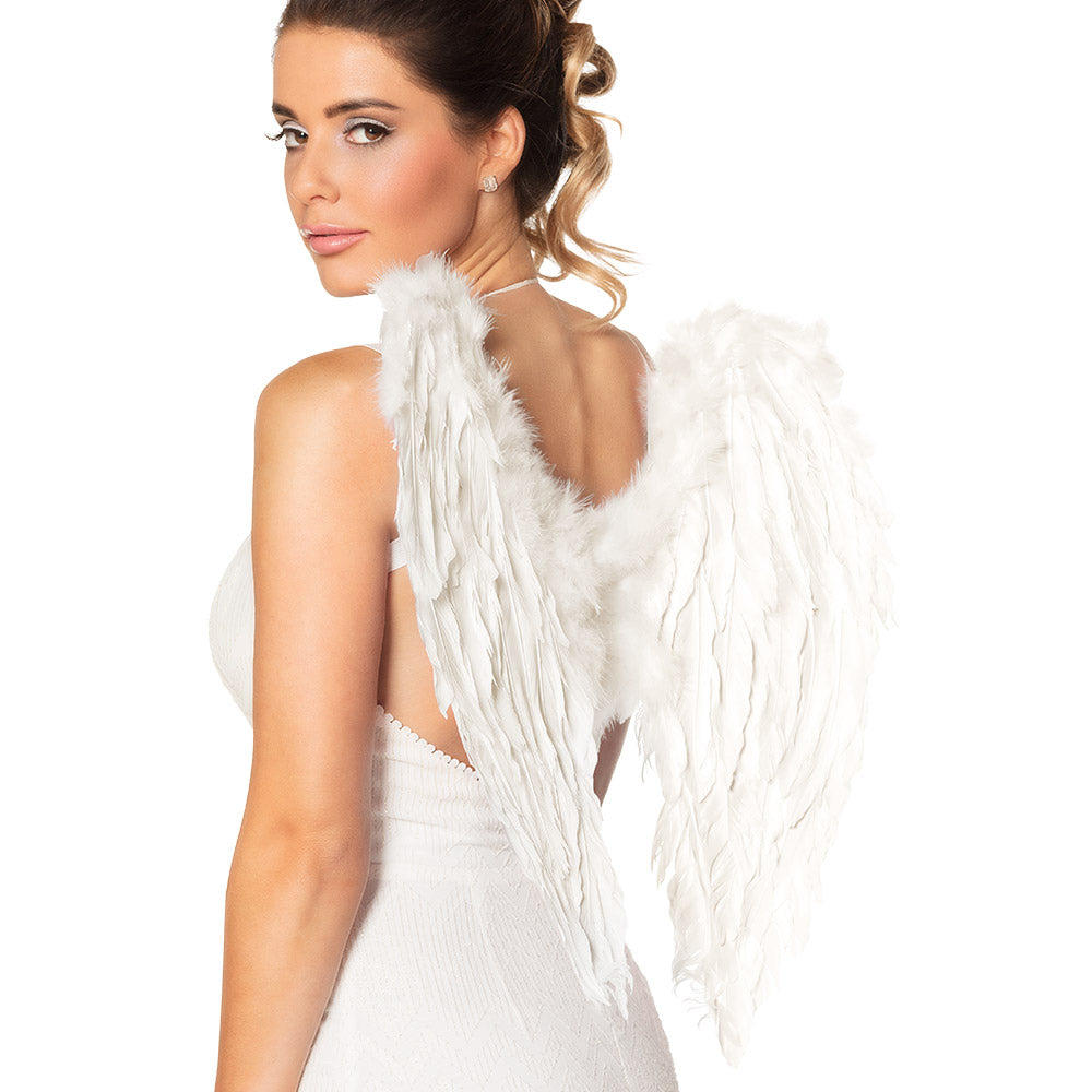 Witte Engelenvleugels Divine 50 x 50 cm – Veren – Engel Verkleedaccessoire – Kerst & Carnaval