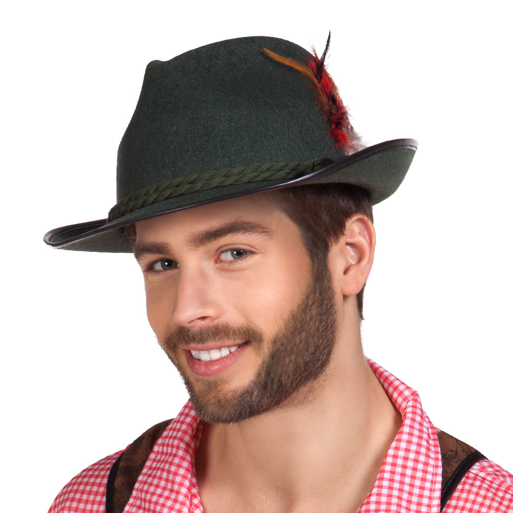 Oktoberfest Tiroler Hoed met Veer Donkergroen – Beierse Hoed Volwassenen – Oktoberfest Accessoire
